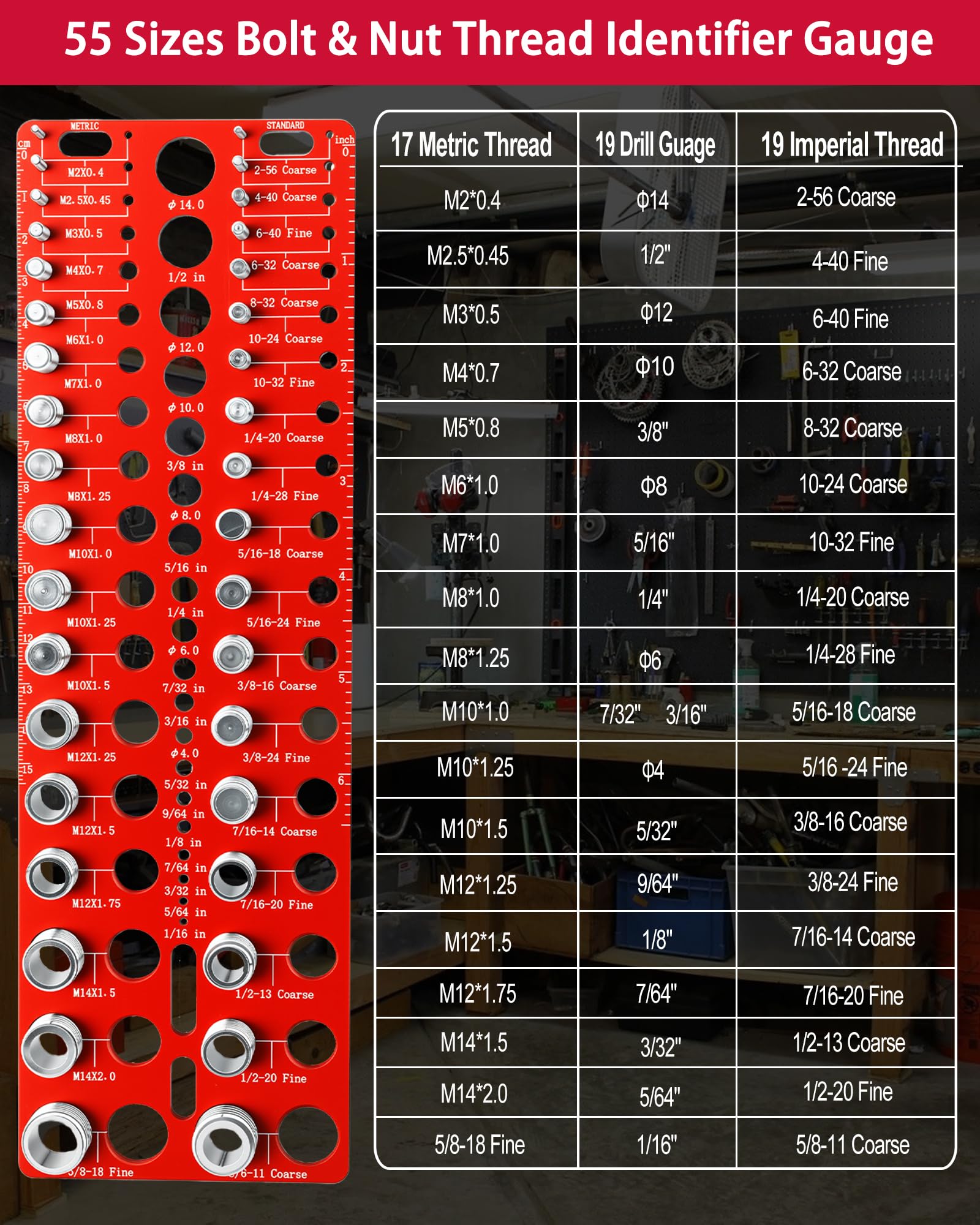 Thread Checker, 30 Nut and Bolt Thread Checker, Bolt Size and